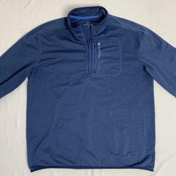 Vineyard Vines Mens Quarter Zip Pullover Grid Fleece Blue XL Polyester 1K2118 - Picture 2 of 16